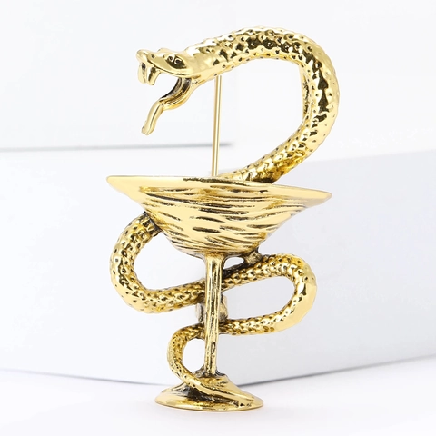 Broche Vintage en Alliage Serpent Bol d'Hygie Rétro Créatif Or Argent Symbole Médical Pharmacie Broche Pin Bijoux pour Femmes Hommes