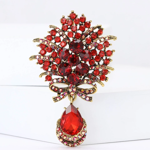 Vintage Legierung Strass Blumenstrauß Brosche Für Damen Elegante Schleife Tintentropfen Anhänger Brustnadel Bankett Hochzeit Schmuck