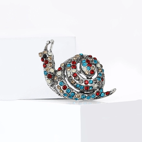 Vintage Alloy Snail Conch Brooch With Colorful Rhinestones Enamel Animal Lapel Pin For Women Men Fashion Jewelry Gift