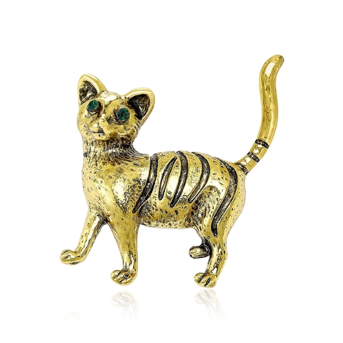 Spilla a Forma di Gatto in Lega Vintage Spilla da Risvolto Animale Retrò Con Occhi in Strass Verdi Elegante Spilla per Donna Gioielli