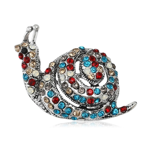 Vintage Alloy Snail Conch Brooch With Colorful Rhinestones Enamel Animal Lapel Pin For Women Men Fashion Jewelry Gift