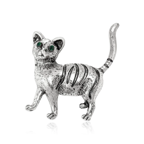 Spilla a Forma di Gatto in Lega Vintage Spilla da Risvolto Animale Retrò Con Occhi in Strass Verdi Elegante Spilla per Donna Gioielli
