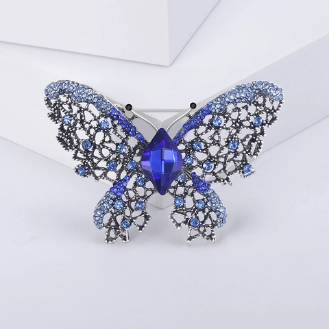 Vintage Legering Opengewerkt Strass Vlinder Broche Luxe Kristal Dier Broche Voor Vrouwen Kostuum Sjaal Decoratie