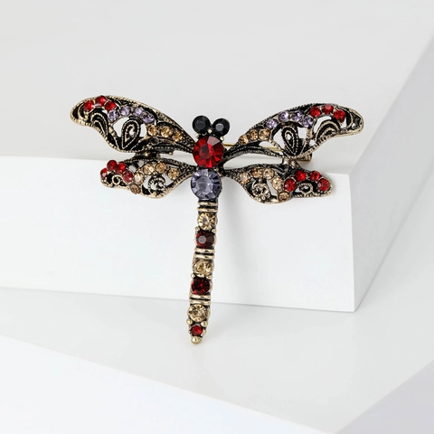 Vintage Alloy Dragonfly Brooch For Women Exquisite Multi Color Rhinestone Insect Pin Coat Decoration Fashion Jewelry Gift