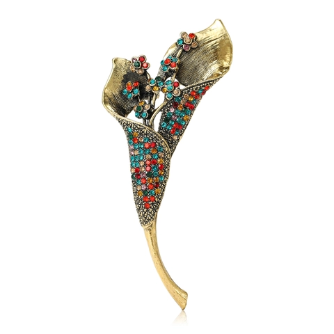 Spilla Calla in Lega Vintage Con Strass Colorati per Donna Spilla per Cappotto Floreale alla Moda Gioielli per Matrimonio e Festa