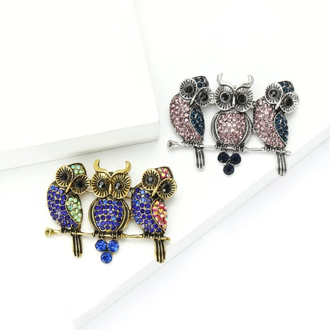 Broche de Búho de Aleación Vintage Con Diamantes de Imitación Coloridos para Mujer Lindo Pin de Solapa de Animal Joyería Decorativa Regalo