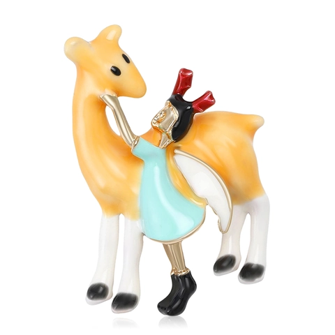Broche En Émail Mignon Fille De Dessin Animé Et Cerf Alliage Goutte D'huile Style Forêt De Conte De Fées Bijoux Pour Décoration De Vêtements Femmes