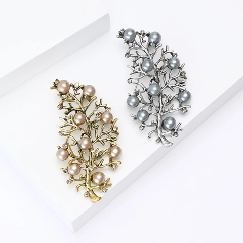 Spilla a Forma di Ramo di Foglia in Lega Vintage per Donna Elegante Spilla con Perle Artificiali e Strass per Cappotto Gioiello Accessorio