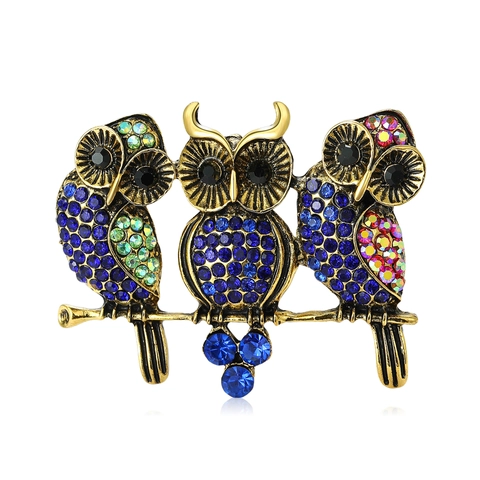 Broche de Búho de Aleación Vintage Con Diamantes de Imitación Coloridos para Mujer Lindo Pin de Solapa de Animal Joyería Decorativa Regalo