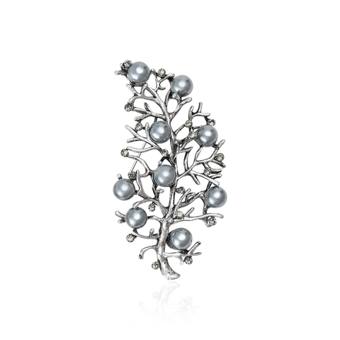 Spilla a Forma di Ramo di Foglia in Lega Vintage per Donna Elegante Spilla con Perle Artificiali e Strass per Cappotto Gioiello Accessorio