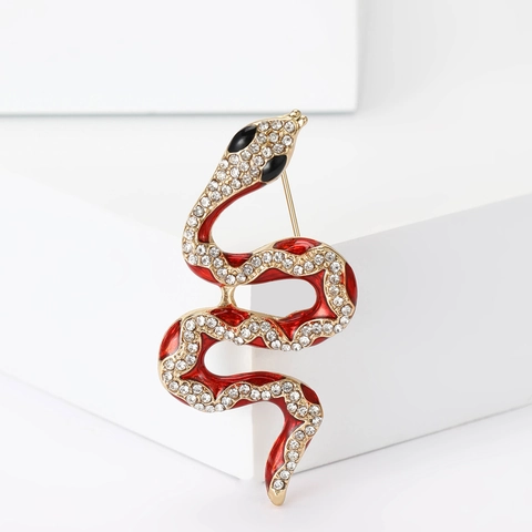 Vintage Snake Shape Brooch Alloy Rhinestone Enamel Animal Pin For Women Coat Suit Jacket Accessory Exquisite Jewelry Gift