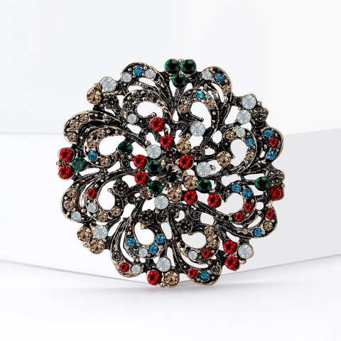 Spilla Vintage A Fiore Cavo Per Donna Lega Strass Corsage Floreale Placcato Oro Antico Accessorio Gioielli Per Abito Cappotto
