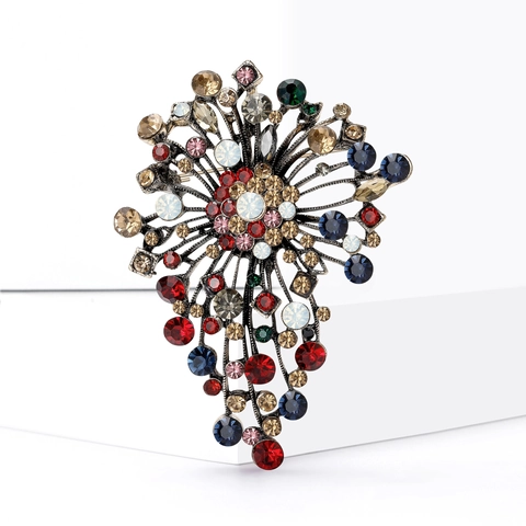 Broche de Flor de Aleación de Diamantes de Imitación Vintage para Mujer Accesorio de Pin de Corsé de Cristal Colorido para Traje Abrigo Joyería de Fiesta