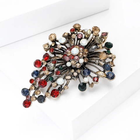 Broche de Flor de Aleación de Diamantes de Imitación Vintage para Mujer Accesorio de Pin de Corsé de Cristal Colorido para Traje Abrigo Joyería de Fiesta