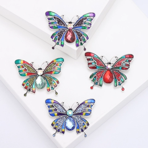 Broche de Mariposa de Esmalte Vintage para Mujer Pin de Broche de Animal de Strass Colorido para Accesorios de Moda de Boda de Fiesta