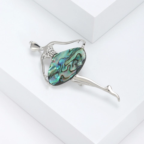 Elegante Broche de Bailarina Con Incrustación de Concha de Abulón Natural Aleación Plata Diamantes de Imitación Alfileres de Bailarina para Mujer Joyas Regalo