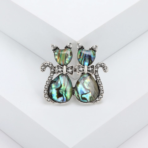 Spilla Gatto in Lega Vintage Conchiglia di Abalone per Donna Spilla da Risvolto Animale in Strass di Alta Classe Gioielli Moda