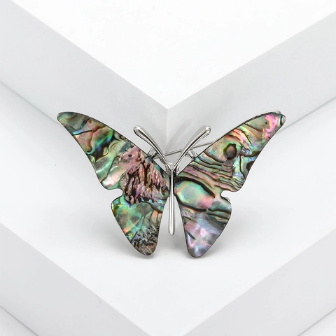 Broche de Mariposa de Aleación Vintage Con Incrustaciones de Concha de Abulón Natural y Diamantes de Imitación Alfiler de Corsage para Mujer