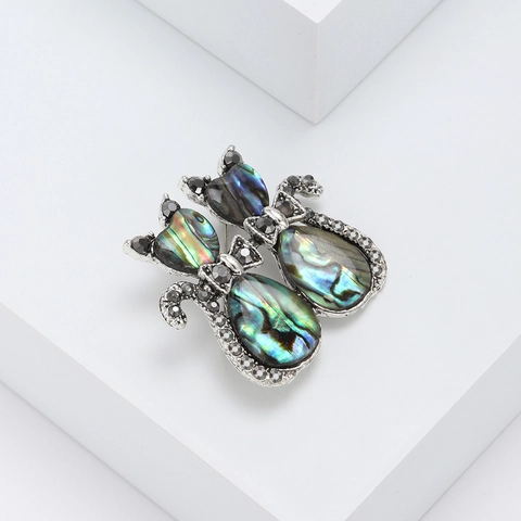 Broche Vintage de Aleación en Forma de Gato de Concha de Abulón Elegante Alfiler de Animal Con Strass Decorativo para Mujer Joyería