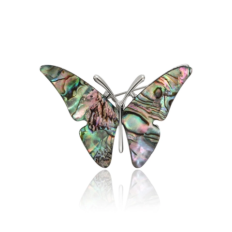 Broche de Mariposa de Aleación Vintage Con Incrustaciones de Concha de Abulón Natural y Diamantes de Imitación Alfiler de Corsage para Mujer