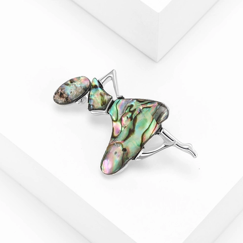 Broche de Bailarina de Aleación Vintage Con Incrustación de Concha de Abulón Natural Joyería de Strass para Mujer