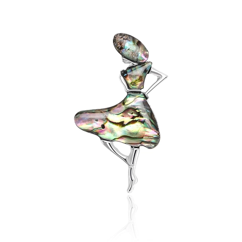 Broche de Bailarina de Aleación Vintage Con Incrustación de Concha de Abulón Natural Joyería de Strass para Mujer