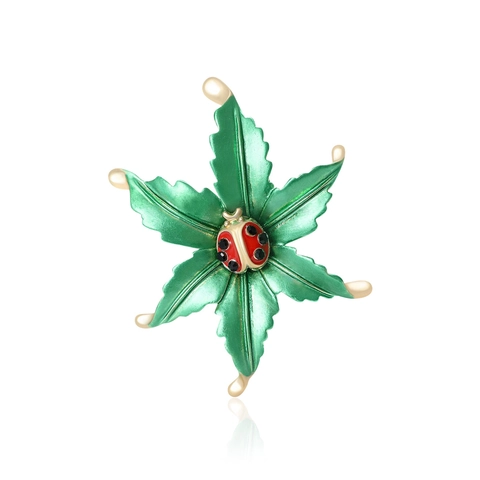 Spilla Coccinella Foglia Verde Smaltata per Donna Vintage Pastorale Lega Strass Insetto Spilla Moda Accessorio Abbigliamento Gioielli