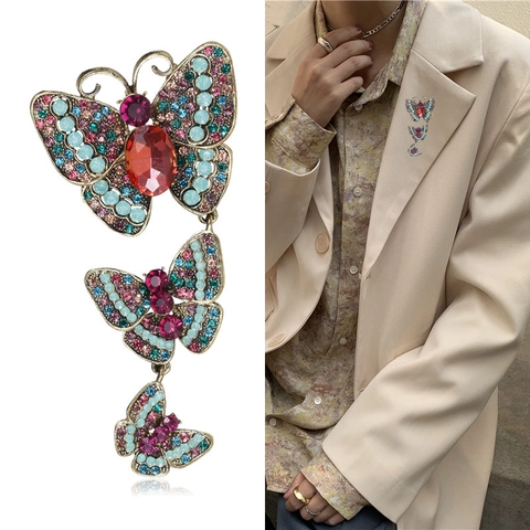 Spilla a Forma di Tre Farfalle Collegate in Lega Vintage Strass Elegante Accessorio per Abbigliamento di Moda per Donna Banchetto Gioielli Quotidiani