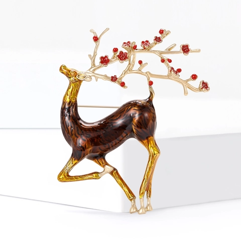 Spilla di Renna in Smalto Colorato alla Moda Spilla da Revers in Lega di Strass a Forma di Cervo per Donna Regalo di Natale