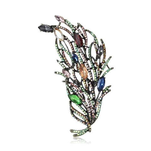 Spilla a Forma di Piuma in Lega Vintage con Strass Multicolore per Donna Elegante Design a Foglia per Abbigliamento Gioielli
