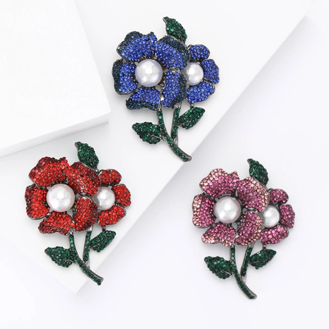 Vintage Alloy Rhinestone Flower Brooch For Women Elegant Artificial Pearl Floral Corset Pin Accessories Wedding Banquet Jewelry