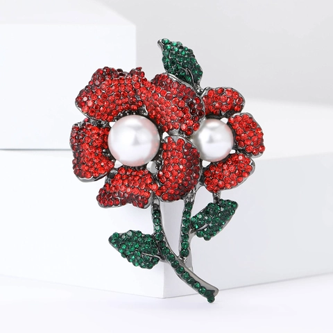 Vintage Alloy Rhinestone Flower Brooch For Women Elegant Artificial Pearl Floral Corset Pin Accessories Wedding Banquet Jewelry