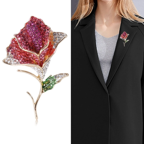 Eleganter Rosenblüten Brosche Für Damen Vergoldete Legierung Strass Emaille Blumen Nadeln Für Anzug Kleid Zubehör Schmuck