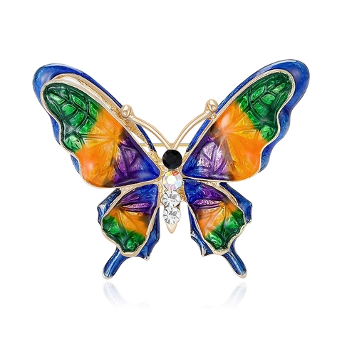 Spilla Farfalla in Lega con Strass Smaltata a Goccia d'Olio per Donna Vintage Colorata Insetto Corsage Moda Accessori Abbigliamento