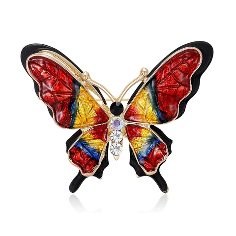 Spilla Farfalla in Lega con Strass Smaltata a Goccia d'Olio per Donna Vintage Colorata Insetto Corsage Moda Accessori Abbigliamento