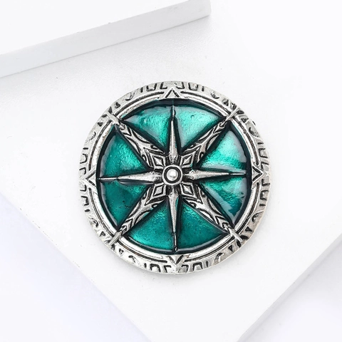 Vintage Kompass Schild Legierung Brosche Emaille Rund Stern Muster Abzeichen Antik Silber Strass Anstecknadel Für Herren Damen Schmuck