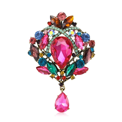Spilla Vintage Grande con Strass Multicolore per Donna Squisita Lega Cristallo Goccia Pendente Spilla Banchetto Matrimonio Accessori