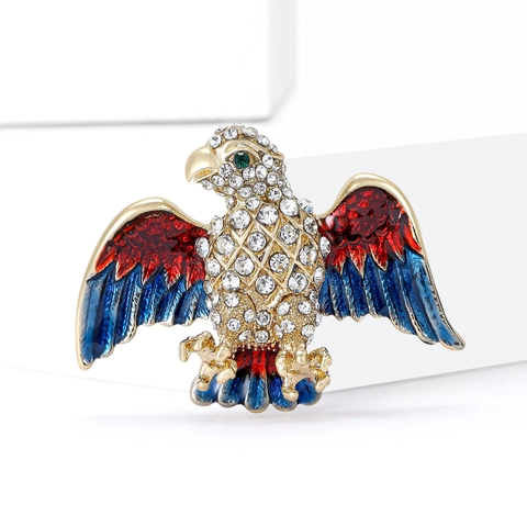 Vintage Alloy Rhinestone Eagle Brooch For Women Men Fashion Enamel Animal Lapel Pin Jewelry For Party Wedding Gift
