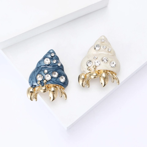 Elegante Broche de Aleación Esmaltada Concha de Cangrejo Ermitaño Con Diamantes de Imitación Alfiler Animal Marino Joyería de Moda para Mujer