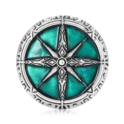 Vintage Kompass Schild Legierung Brosche Emaille Rund Stern Muster Abzeichen Antik Silber Strass Anstecknadel Für Herren Damen Schmuck
