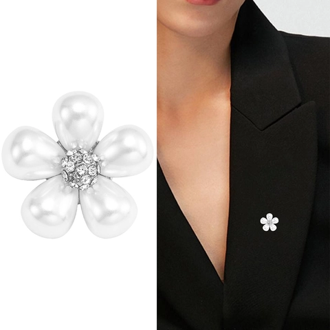 Elegante Spilla a Forma di Fiore in Lega Con Perla Artificiale e Strass Semplice Spilla Floreale per Donna Moda Sciarpa Gioielli