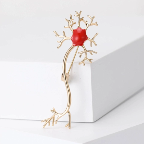 Spilla Creativa a Forma di Cellula Neuronale Gioielli di Anatomia Medica per Donna Lega d'Oro Smalto Rosso Regalo di Biologia