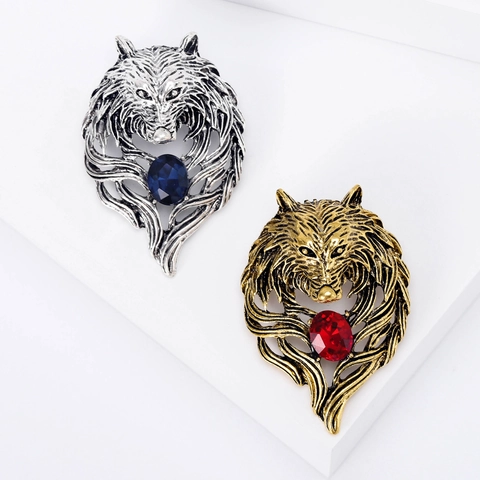 Spilla Testa di Lupo Retrò per Uomo Vintage in Lega Con Strass Animale Spilla da Risvolto Gotica Accessori per Cappotto