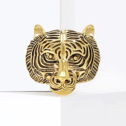 Vintage Legierung Tiger Kopf Brosche Für Damen Tierform Galvanisiert Gold Silber Nadeln Mode Kleidung Dekorativer Schmuck