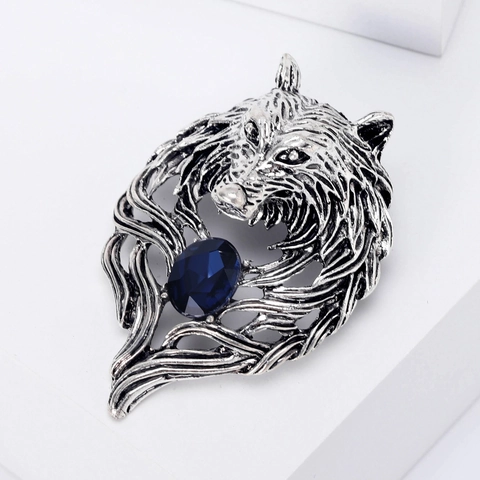 Spilla Testa di Lupo Retrò per Uomo Vintage in Lega Con Strass Animale Spilla da Risvolto Gotica Accessori per Cappotto