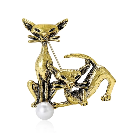 Spilla a Forma di Gatto in Lega di Zinco Vintage Con Perla Artificiale Spilla Animale Alla Moda Accessorio Abbigliamento Unisex