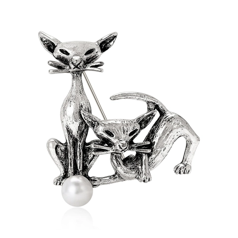 Spilla a Forma di Gatto in Lega di Zinco Vintage Con Perla Artificiale Spilla Animale Alla Moda Accessorio Abbigliamento Unisex