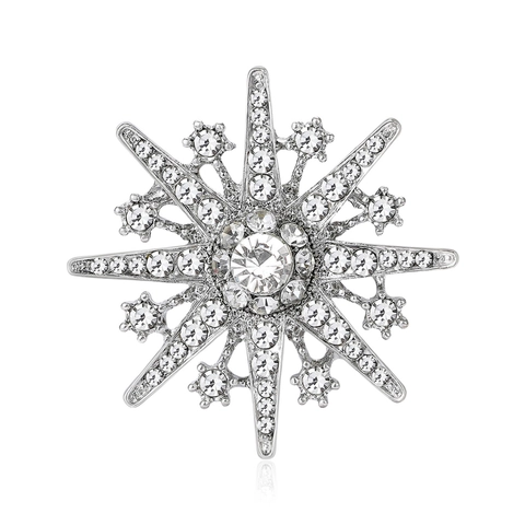 Vintage Alloy Snowflake Brooch Pin For Women Inlaid Rhinestone Star Shape Dual Use Pendant Jewelry Accessory For Party