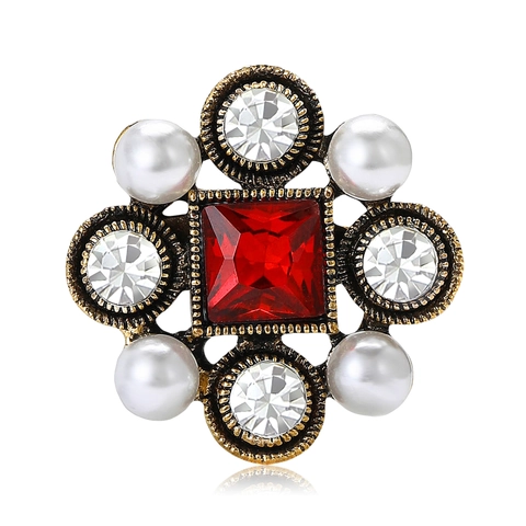Vintage Baroque Square Rhinestone Artificial Pearl Alloy Brooch For Women Antique Gold Silver Anti-glare Pin Jewelry Accessories