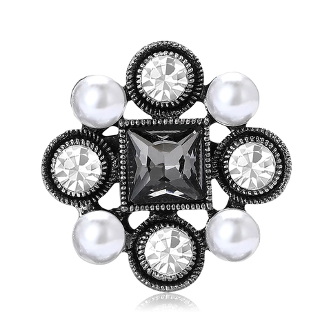 Vintage Baroque Square Rhinestone Artificial Pearl Alloy Brooch For Women Antique Gold Silver Anti-glare Pin Jewelry Accessories